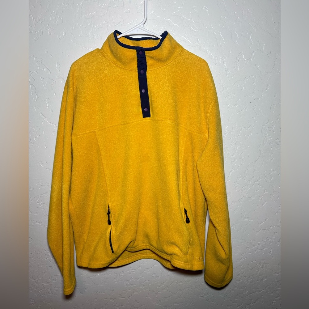 Vintage LL Bean Snap-T Fleece Pullover Jacket Yellow Navy Blue (0 BFC3) Men’s XL